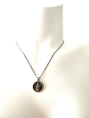 Guardian Angel Round Pendant Necklace - Silver